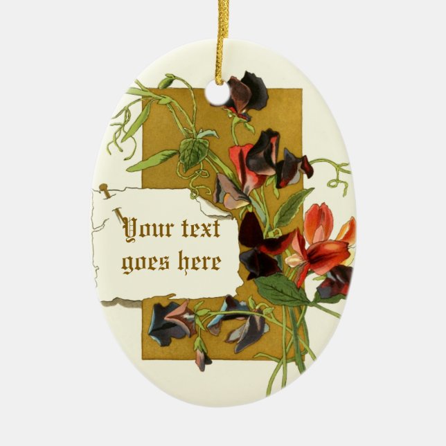 Vintag zeichnend Rot-lila-Süßerbse Keramikornament (Vorne)