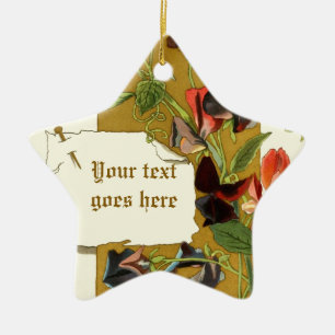 Vintag zeichnend Rot-lila-Süßerbse Keramikornament