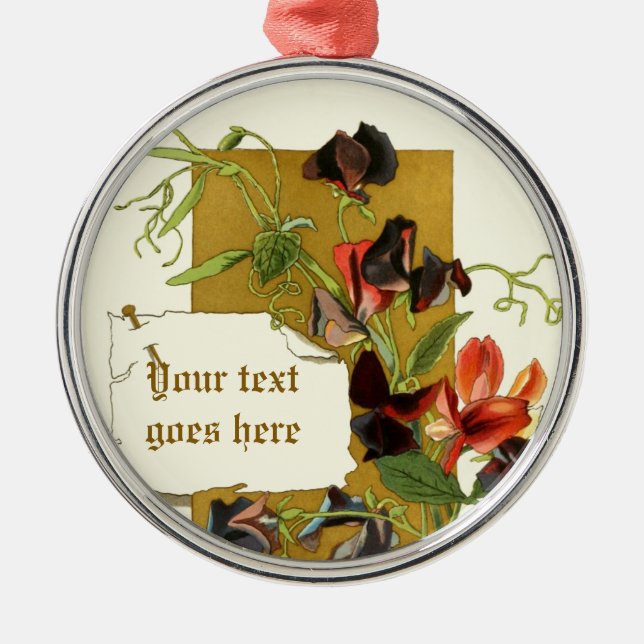 Vintag zeichnend Rote Süßerbse Ornament Aus Metall (Vorne)