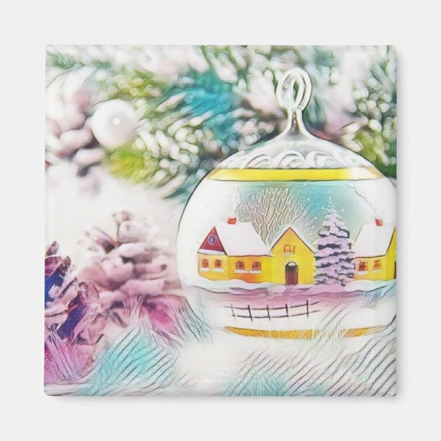 Vintag Zeichnend Weihnachtsbaum Rosa Dekorationen Magnet (Vorne)