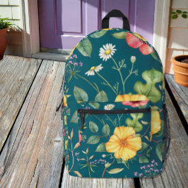 Vintag Zeichnend Wildblumen /Aquamarin, Naturschut Bedruckter Rucksack