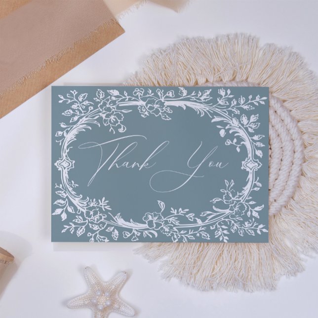 Vintag zeitlose Blumenblauer Babydusche Dankeskarte (Von Creator hochgeladen)