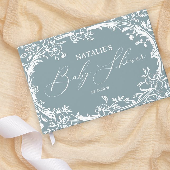 Vintag zeitlose Blumenblauer Babydusche Gästebuch (Von Creator hochgeladen)