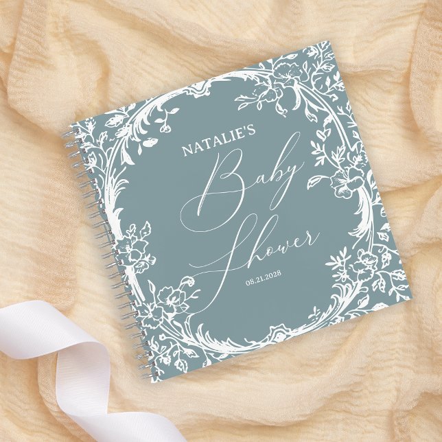 Vintag zeitlose Blumenblauer Babydusche Notizbuch (Von Creator hochgeladen)