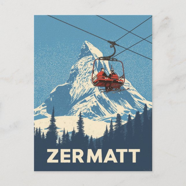 Vintag Zermatt Schweiz Skireise Postkarte (Vorderseite)