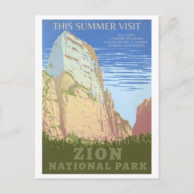Vintag Zion National Park Travel Poster Postkarte (Vorderseite)