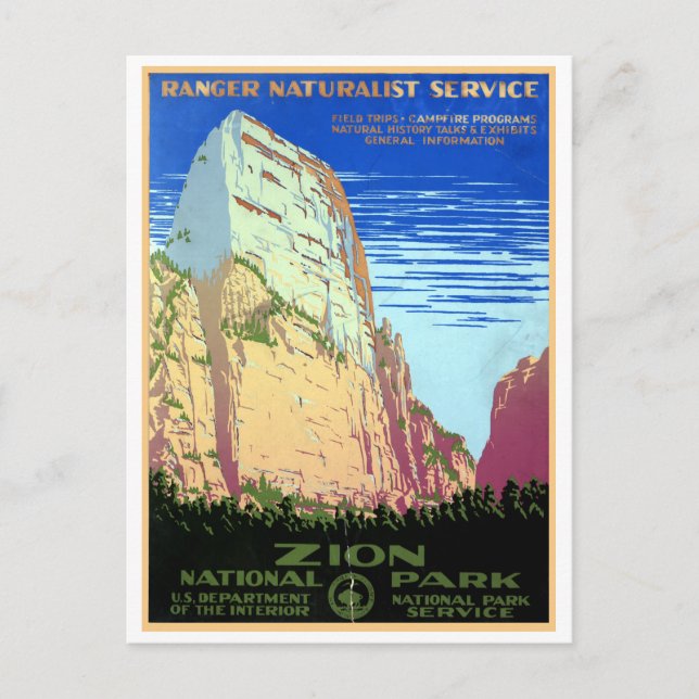 Vintag Zion National Park Travel Postkarte (Vorderseite)