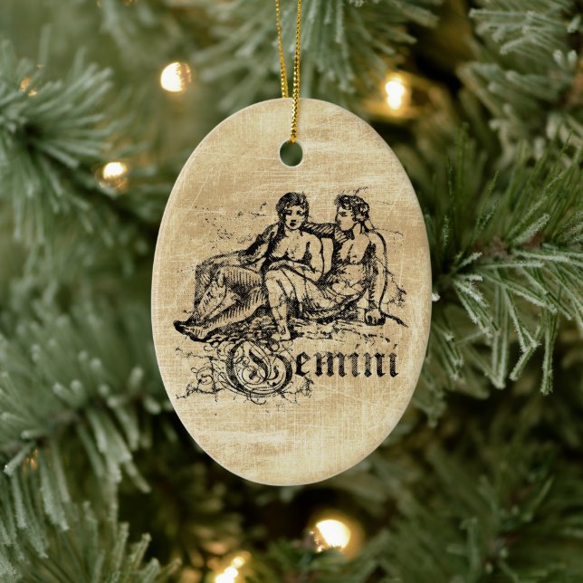 Vintag Zodiac Gemini Keramik Ornament (Baum)