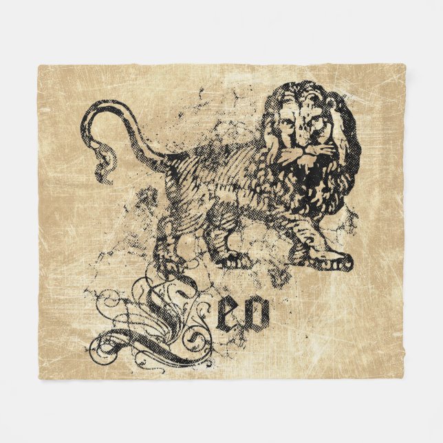 Vintag Zodiac Leo Fleecedecke (Vorderseite (Horizontal))