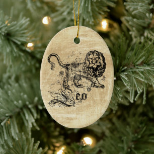 Vintag Zodiac Leo Keramik Ornament