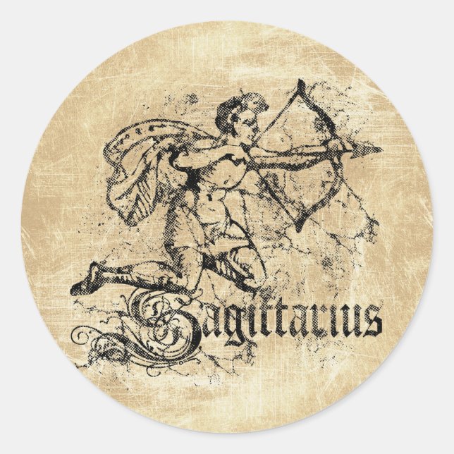 Vintag Zodiac Sagittarius Runder Aufkleber (Vorderseite)