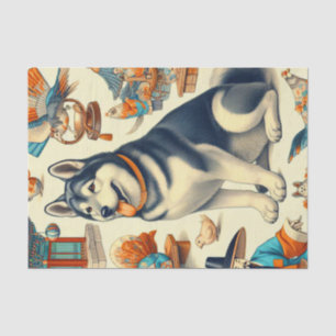 Vintagae Korean Jindo Dog Illustration Seidenpapier
