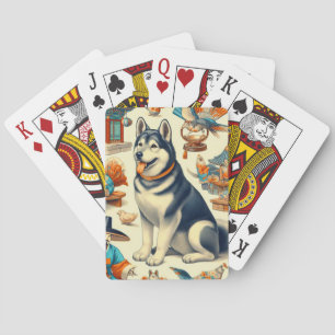 Vintagae Korean Jindo Dog Illustration Spielkarten