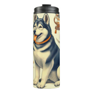 Vintagae Korean Jindo Dog Illustration Thermosbecher
