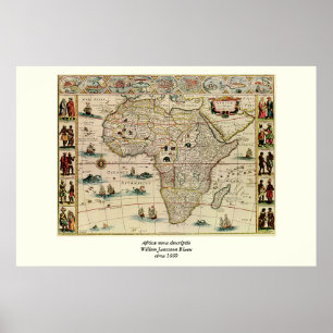 Vintage 1660’s Africa Map by Willem Janszoon Blaeu Poster