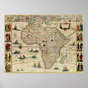 Vintage 1660's Afrika-Karte Poster
