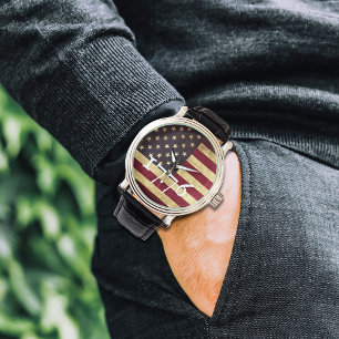 Vintage 1776 Amerikanische Flagge Patriotisch  Armbanduhr
