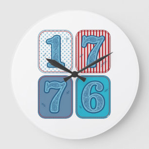 Vintage 1776 patriotisches Patchwork Große Wanduhr