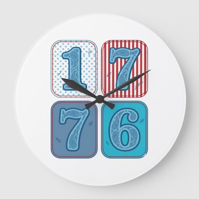 Vintage 1776 patriotisches Patchwork Große Wanduhr (Vorderseite)