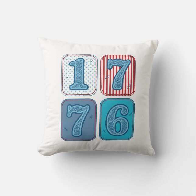 Vintage 1776 patriotisches Patchwork Kissen (Vorderseite)