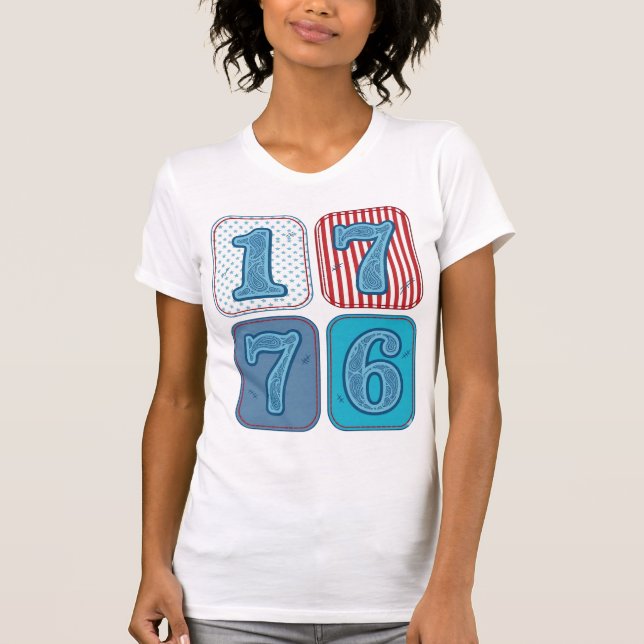 Vintage 1776 patriotisches Patchwork T-Shirt (Vorderseite)