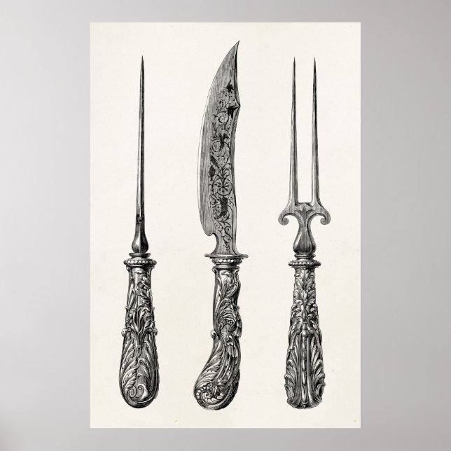 Vintage 1800er Knife Gabel Pick Kitchen Cutlery Poster (Vorne)