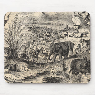 Vintage 1800s afrikanische Tierillustrations-Tiere Mousepad