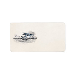 Vintage 1800s blaue Fliegen-Fische in den Adressaufkleber
