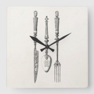 Vintage 1800s Knife Fork Spoon Knives Old Cutlery Quadratische Wanduhr