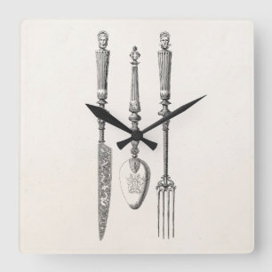 Vintage 1800s Messer-Gabel-Löffel-Messer-altes Quadratische Wanduhr