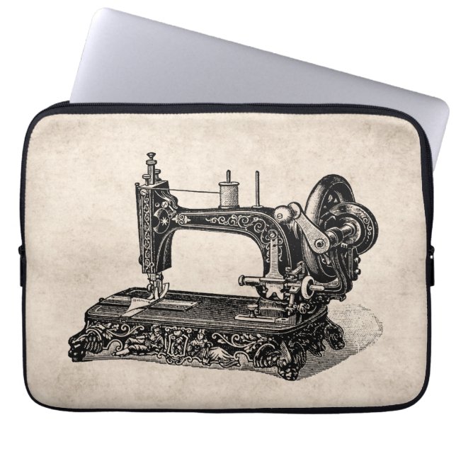 Vintage 1800s Nähmaschine-Illustration Laptopschutzhülle (Vorderseite)
