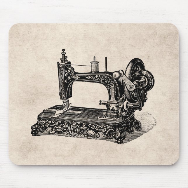 Vintage 1800s Nähmaschine-Illustration Mousepad (Vorne)