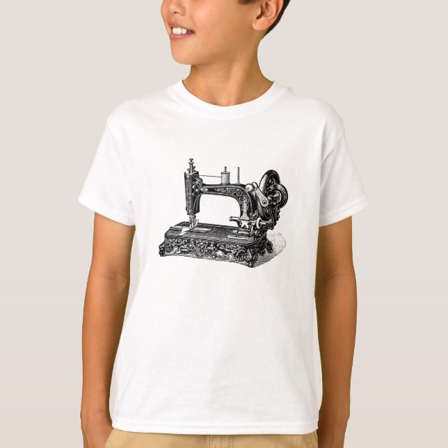 Vintage 1800s Nähmaschine-Illustration T-Shirt (Vorderseite)