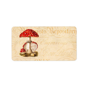 Vintage 1800s Pilz-Rot-Pilz-Schablone Adressaufkleber