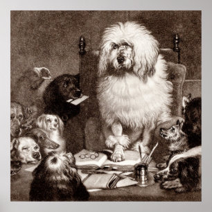 Vintage 1800s Richter-Pudel mit Hunde-Schablone Poster