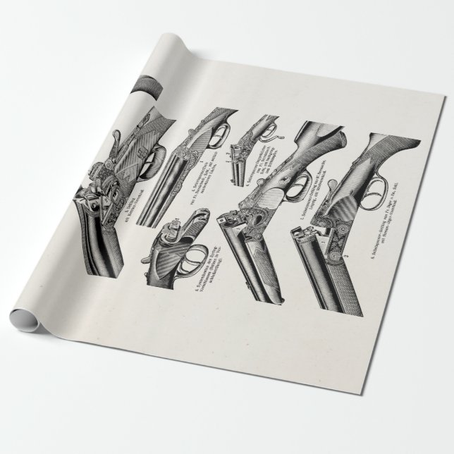 Vintage 1800s Schrotflinte-Antike schoss Geschenkpapier (Ungerollt)