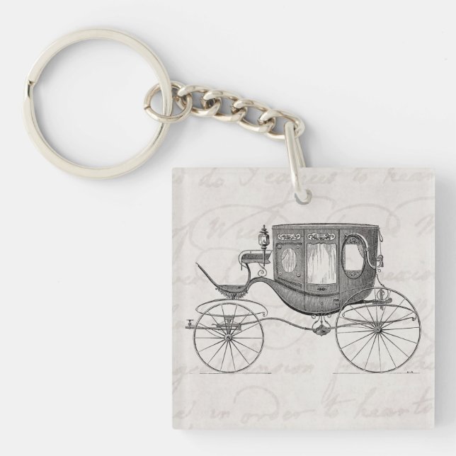 Vintage 1800s Wagen-Pferdegezeichnete antike Buggy Schlüsselanhänger (Vorderseite)