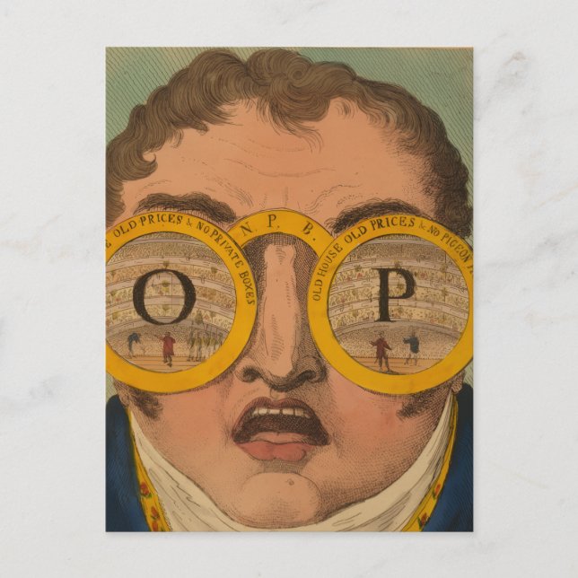 Vintage 1809 Buch Mann mit Opernglas Postkarte (Vorderseite)