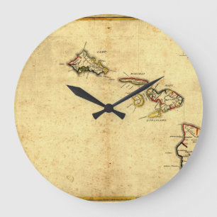 Vintage 1837 Hawaii-Karte - hawaiische Inseln Große Wanduhr