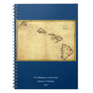 Vintage 1837 Hawaii-Karte - hawaiische Inseln Notizblock