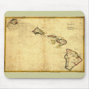 Vintage 1837 Hawaii Map - Hawaiian Islands Mousepad