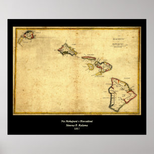 Vintage 1837 Hawaii Map - Hawaiian Islands Poster
