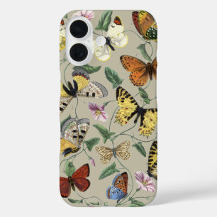Vintage 1842 Schmetterling Motte Botanische Blumen iPhone 16 Hülle