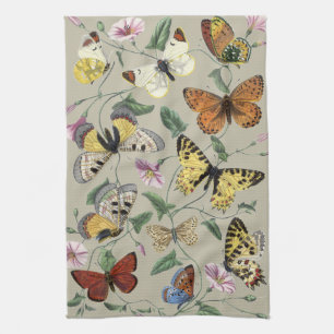 Vintage 1842 Schmetterling Nachtfalter Botanische  Geschirrtuch