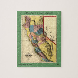 Vintage 1851 Kalifornien Goldregion Staatskarte Puzzle