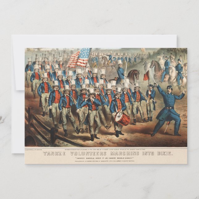 Vintage 1862 Yankee-Freiwillige marschieren in Dix Karte (Vorderseite)