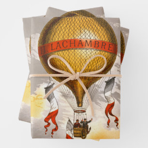 Vintage 1880 Lachambre Heißluftballon-Kunst Geschenkpapier Set