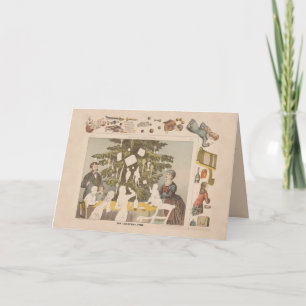 Vintage 1881 Papierpuppe Weihnachtsbaum Karte