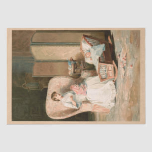 Vintage 1888 Mutter und Baby, restaurierte Decoupa Seidenpapier