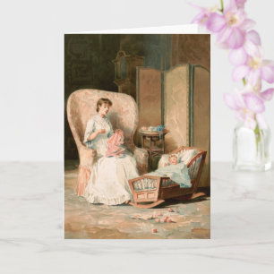 Vintage 1888 Mutter und schlafendes Baby, restauri Karte